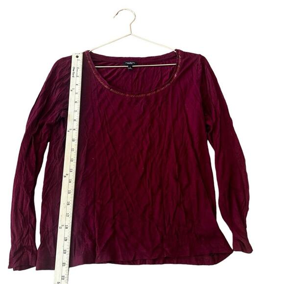 Talbots maroon scoop neck blouse with embellished neck line size medium - Picture 5 of 7